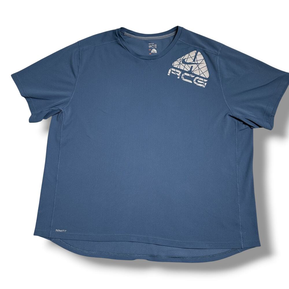 Nike Dry Fit ACG Steel Blue Mens Short Sleeve Shirt Workout Wicking Sz XXL